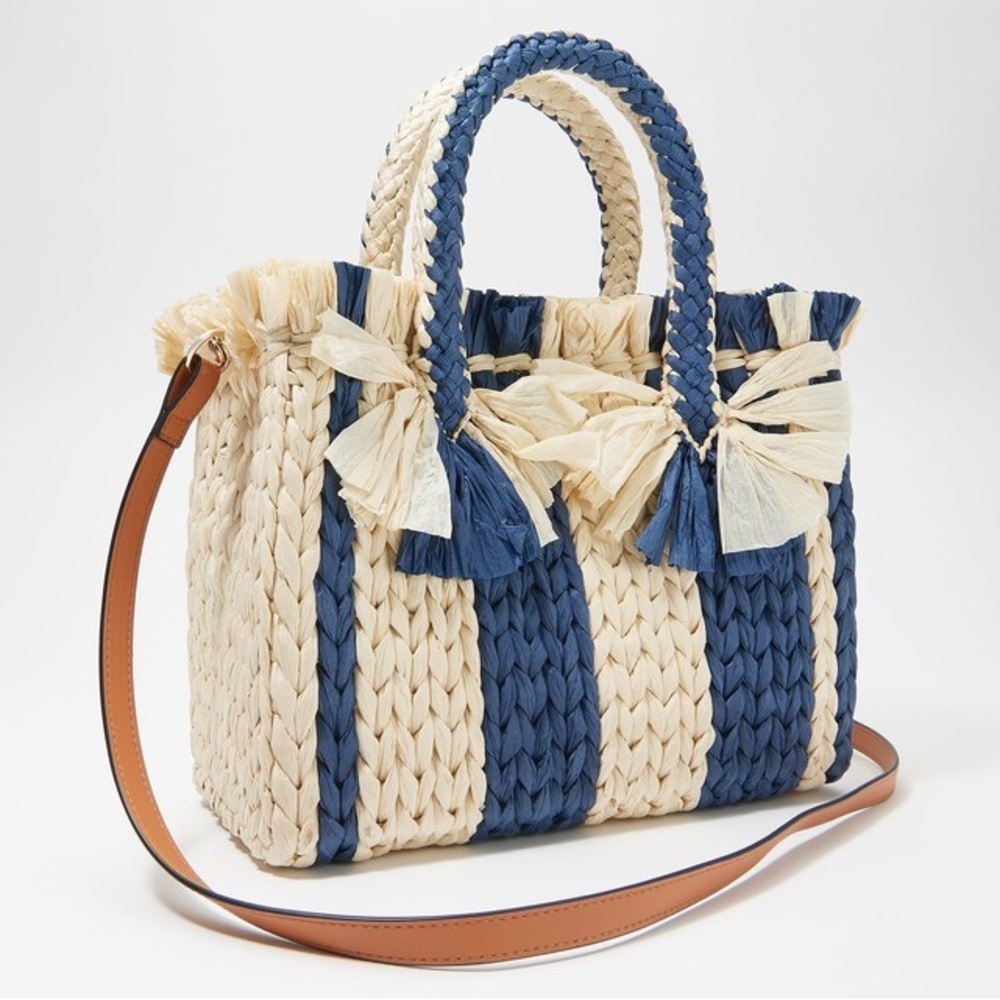 Blue and Cream Woven Tote Bag